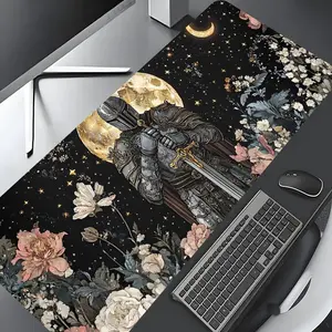Knight in Armor Pattern Mouse Pad, Large Gameing Mouse Pad, Aesthetic Desktop Decoration Protective Pad, Rubber Pad Non-slip Lock Edge Work Pad, Desk Accessories