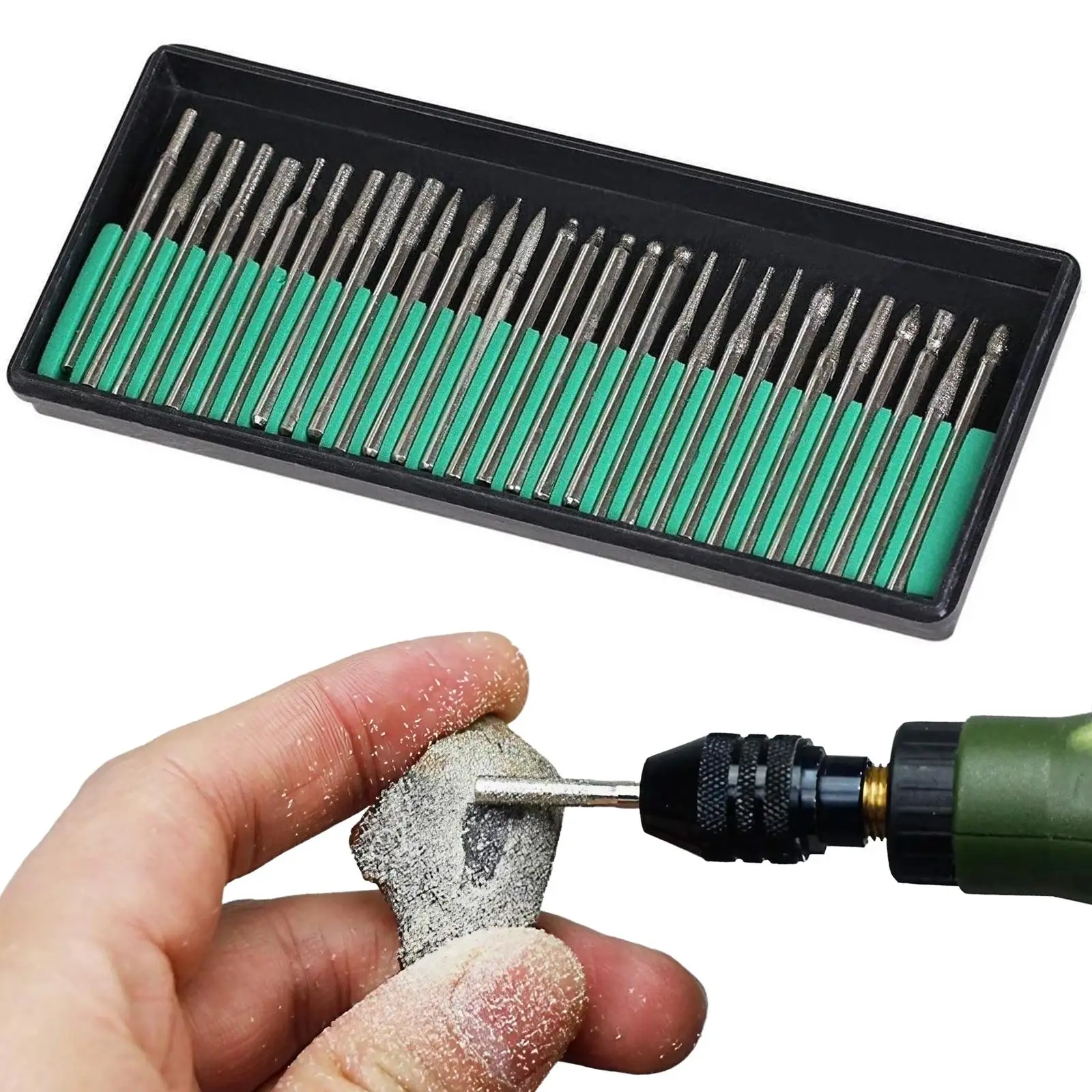 3mm Shank Diamond Grinding Burr Bits, Needle Point Carving Polishing Glass Jade Drill Rotating Tool Set, Stone Carving Rotary Tool Accessories, Power