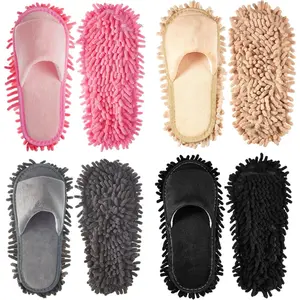 4-Pair Washable Microfiber Mop Slippers - Detachable Dusting Shoes for Floor Cleaning, Home & Office Use - Suitable for Women & Men Flower Pet Smooth Black, Beige, Pink, Gray