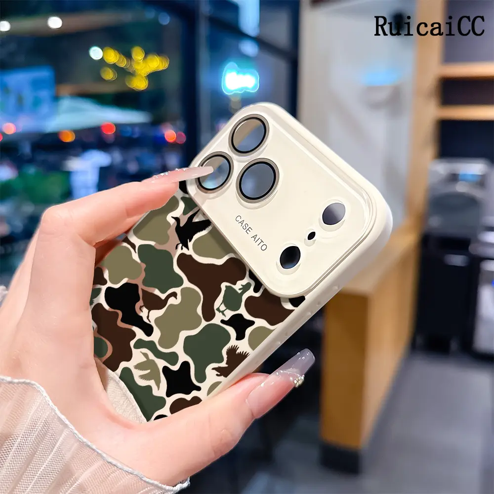 Retro Camo Pattern TPU Customized Aesthetic Cellphone Case - Full Camera Lens Protector, Shock-Resistant, Drop-Resistant for iPhone 11–16 Pro Max, 12–15 Plus, 13–14 Series (For Outdoor Enthusiasts)