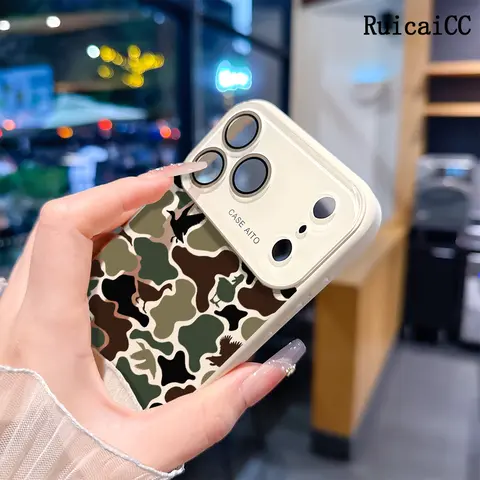 Retro Camouflage Pattern Customized TPU Phone Case - Flexible Protective Cover for iPhone 11-18 Pro Max,12-15 Plus,13-14 Series, with Full Camera Lens Protection, Shockproof, Anti-Drop for Outdoor Enthusiasts