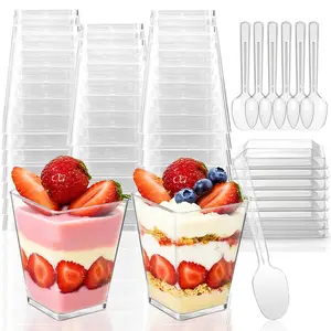 5 oz Plastic Dessert Cups with Lids and Spoons Clear Yogurt Parfait Appetizer Cup for Party Mini Dessert Shooter for Pudding Fruit Trifle Ice Cream 20 Sets BPA-Free Food-Grade PS Plastic