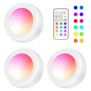 LED Puck  with Remote Control, Dimmable Kitchen  Cabinet Lighting Stick on Tap , Battery Operated Closet , Wireless LED Wall   Counter lights under mode art display light