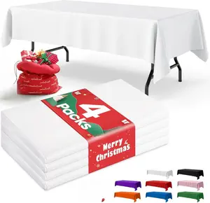 [New Deal] - White Plastic Table Cloth - 4 Pack 54" × 108" Rectangle Disposable Tablecloths for 6FT Tables, Waterproof Table Cover for Party, Holiday & Gathering Use
