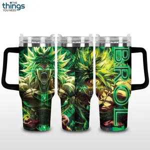 Broly - Legendary Saiyan Warrior 20oz - 40oz With Handle Tumbler, Green Energy Anime Stainless Steel Tumbler, Powerful Fighter Drinkware, Perfect Gift For Anime Fans
