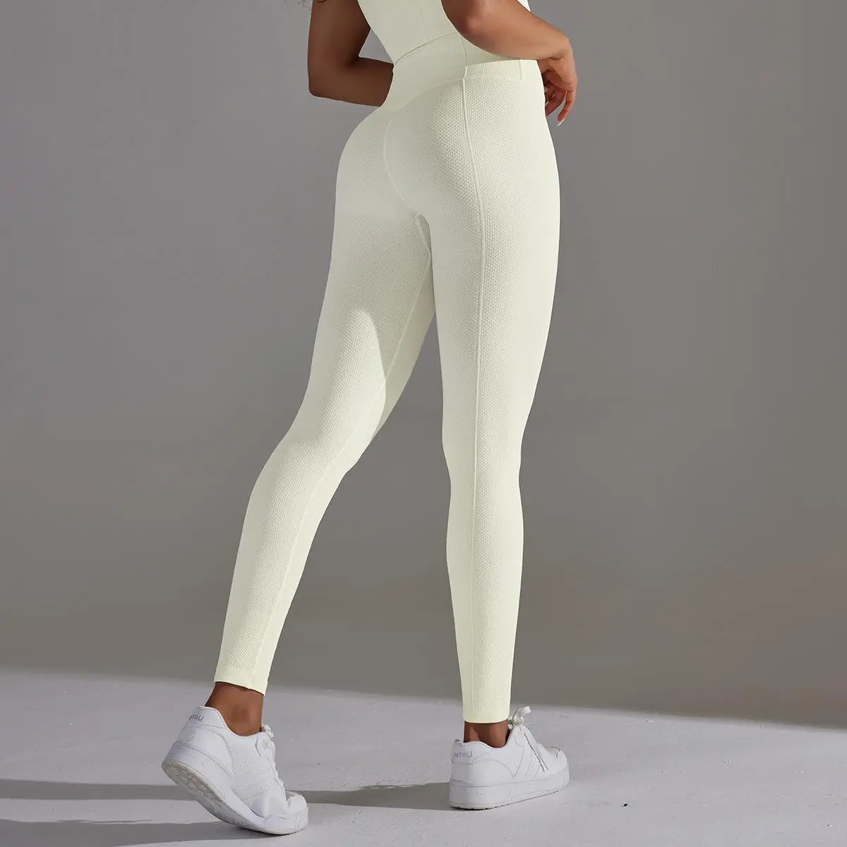 Women High Waist Honeycomb Texture Yoga Leggings Sculpting Compression Tummy Control Workout Pants