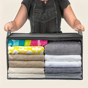 Large Capacity Foldable Storage Box with Window and Durable Lid, Organizer for Under Bed, Closet, Dormitory, Room Organizer, Portable Clothing & Blanket Holder