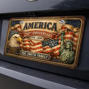 Custom Family Name USA 250th Plate, Personalized 1776–2026 Freedom License Plate Cover, Patriotic Car Tag Gift for Memorial & Veterans