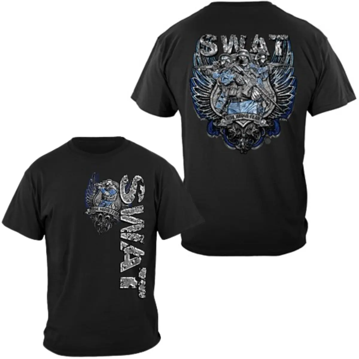 SWAT Give Above Fear T-Shirt, 2 Sides Tactical Thin Blue Line Shirt, Police Special Forces Graphic Tee, Bold Eagle Shield SWAT Clothing, Gift for Men & Women
