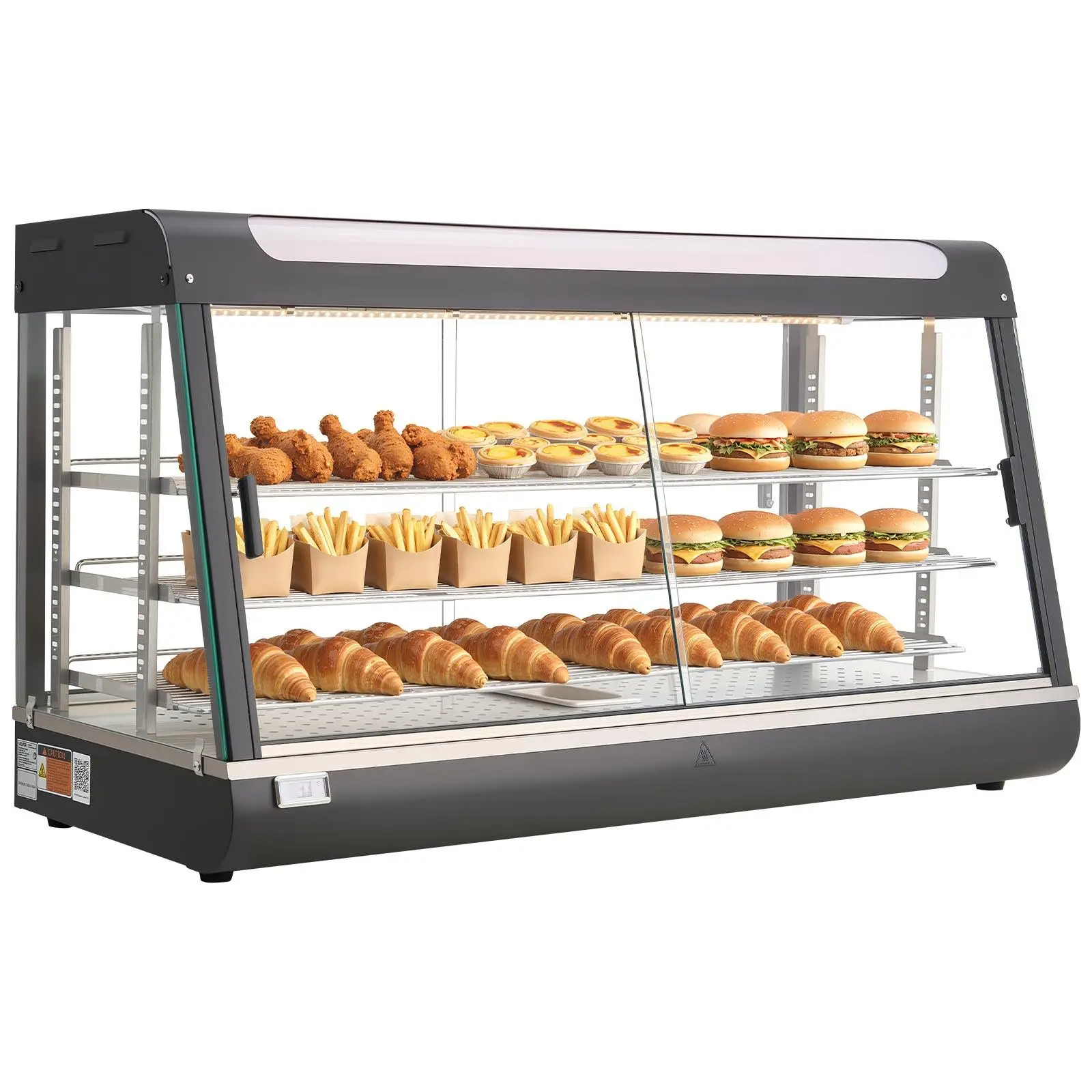 【Summerfinds】VEVOR 3-Tier Commercial Food Warmer Display, 1600W Food Display Warmer with LED Light, Top Storage and Adjustable Shelves, 86℉~185℉ Steam Heating, 190Qt/180L for Hamburger, Pizza, Bread, Fried Chicken