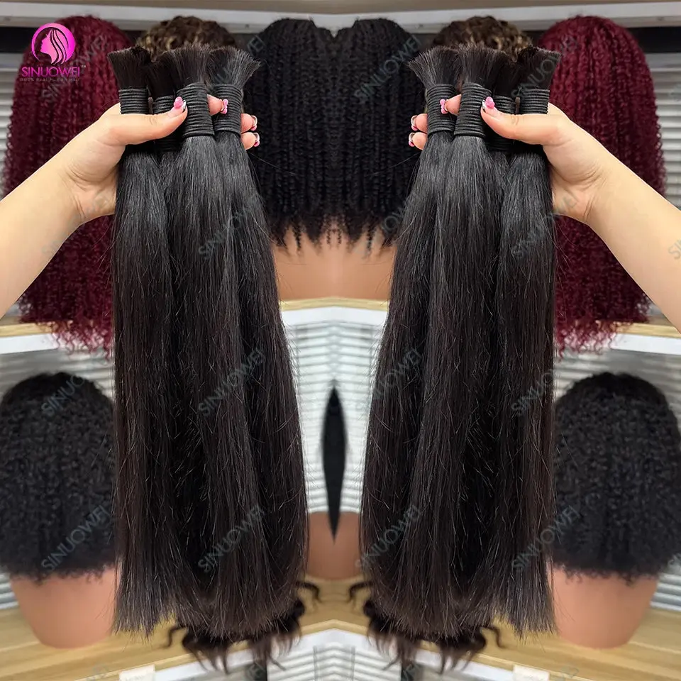 3 Bundles Braiding Bulk 100% Human Hair Bone Straight Unprocessed Human Hair Extensions 1/3 Bundles Brazilian Hair For Braiding