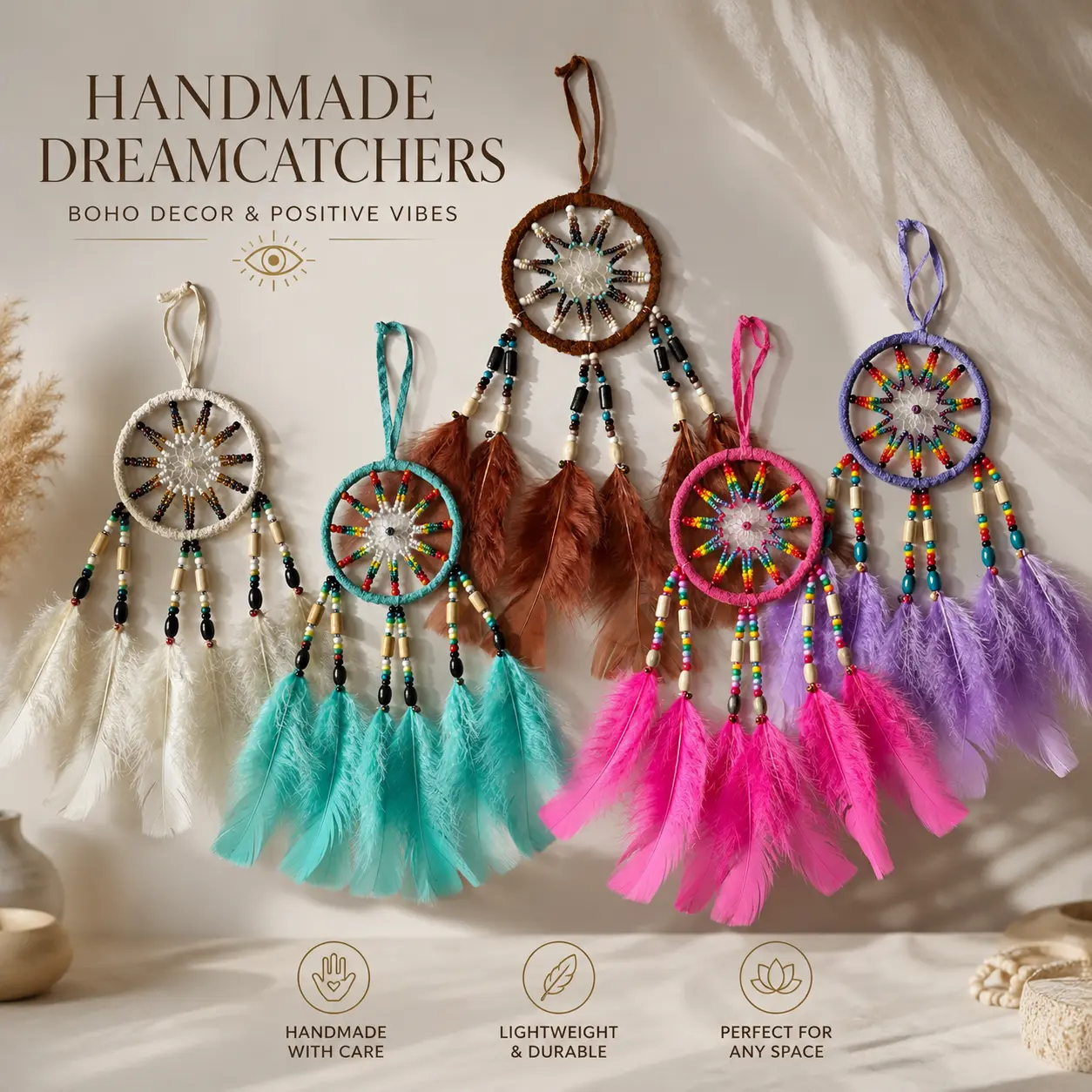 Handmade Dreamcatcher Wall Decor – 11” Boho Feather Dream Catcher