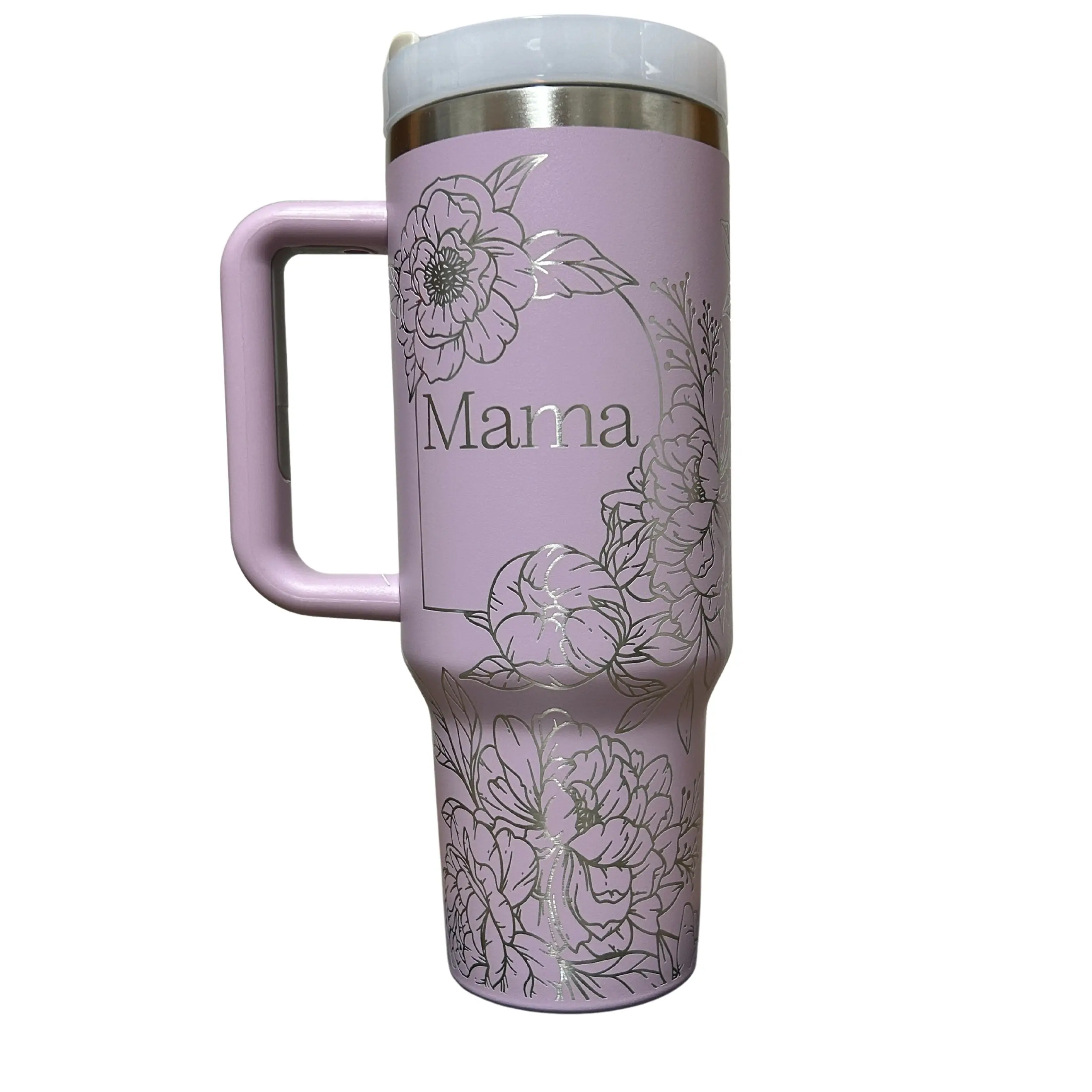 “Mama Floral Wrap” Engraved 40 oz Tumbler Double Insulated Stainless Steel Drinkware with Lid, Straw and Handle Portable Mug