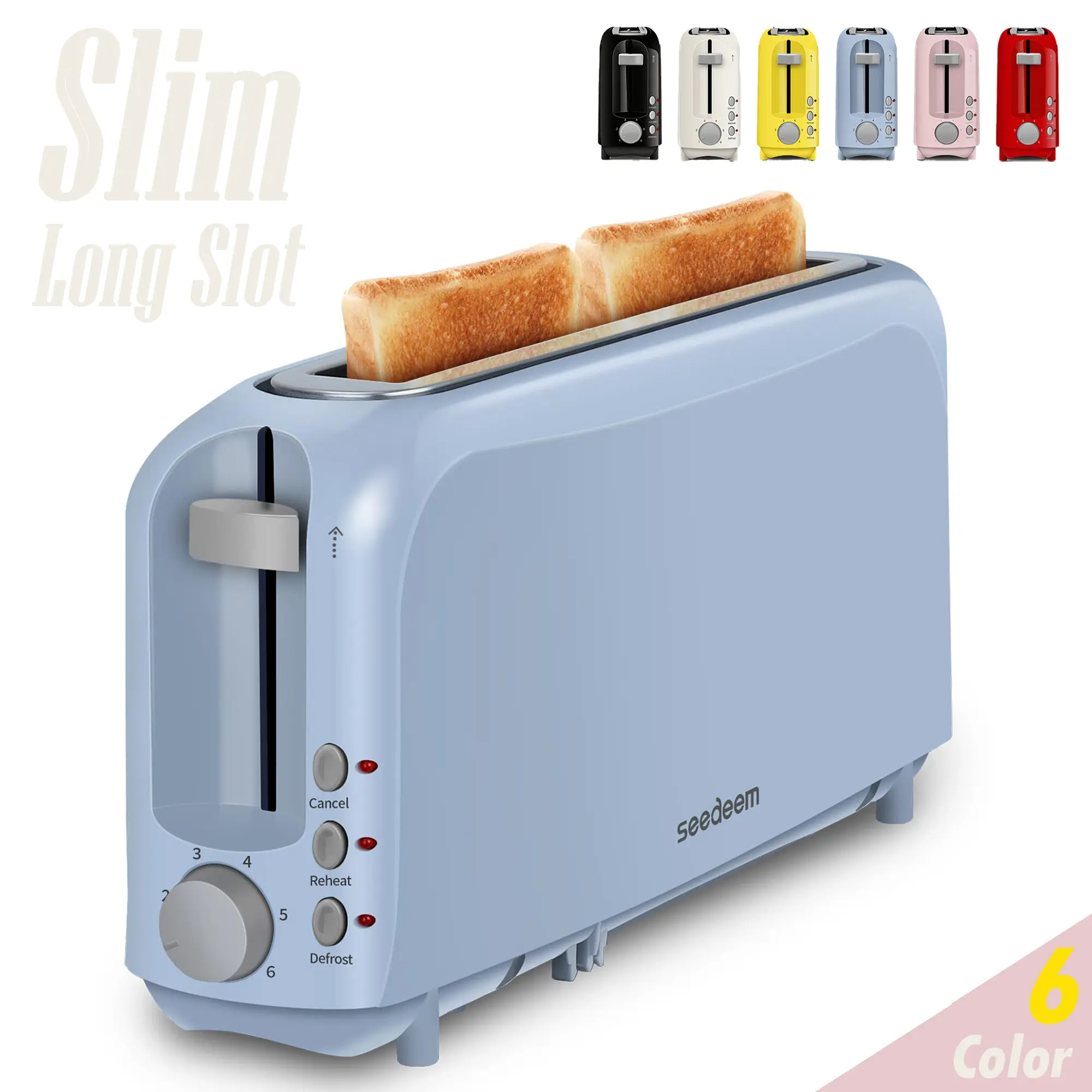 2 Slice Slim Toaster, Single 10" Long Slot Toaster Fits Bagels & Artisan Bread, 6 Shade Settings, Cancel/Reheat/Defrost, Removable Crumb Tray, Auto Shut-Off,