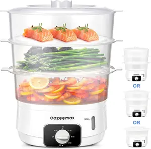 3 Tier Electric Food Steamer for Cooking, 13.7QT Vegetable Steamer for Fast Simultaneous Cooking, Veggie Steamer, Food Steam Cooker, 60 Minute Timer, BPA Free Baskets Rice Meat Cooker