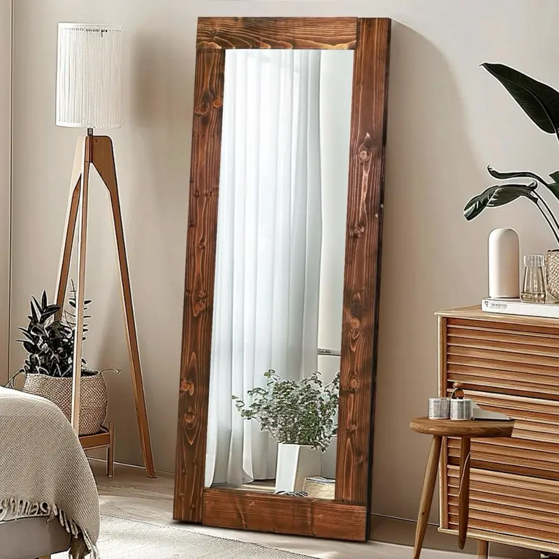 Rustic Full Length Mirror 58"x24" - Solid Wood Frame, Wall Mounted or Leaning