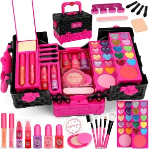 TikTokShopSpringGlowUp 45 Pcs Kids Washable Portable MakeupGirl Toys - Real Makeup Kit Kid Make up Set for Children Princess Dress Up Christmas Birthday Gifts Toys for 3 4 5 6 7 8 9 10 11 12 Year Old Girls( 6.4in x4.3in x4.53in)