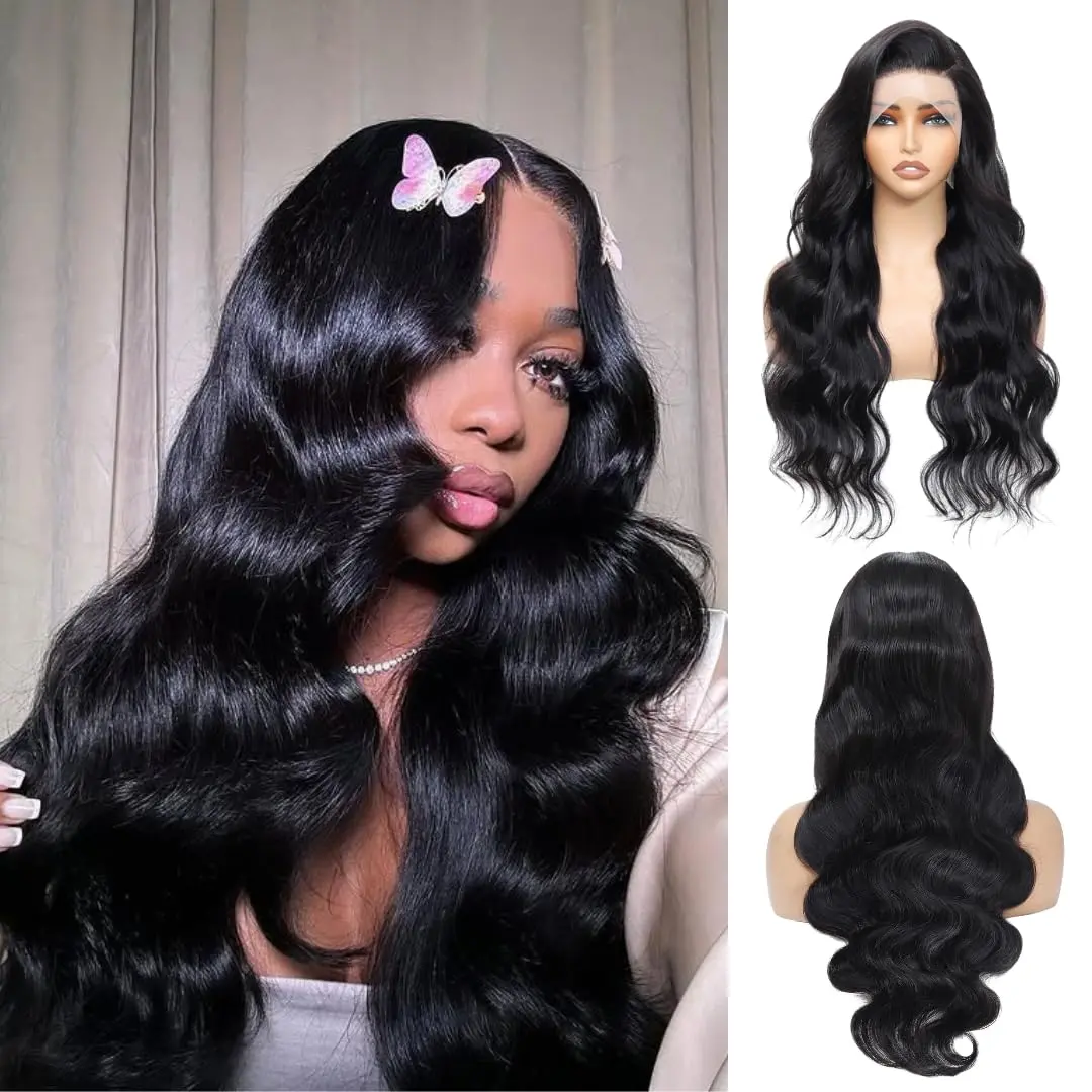 ALHER Small Cap Lace Front Wigs Human Hair Pre Plucked Body Wave 13X4 HD Transparent Frontal Wigs 200 Density for Women Small Cap Size 21-21.5 Natural Black Wavy Straight Human Hair Wig for Women