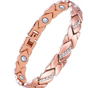 Magnetic bracelet, elegant and minimalist classic style round copper plating bracelet, alloy inlaid crystal interlocking ring design, adjustable length bracelet, enhances energy, Mother's Day, Valentine's Day, Christmas jewelry gift