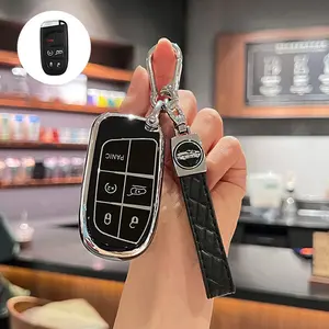 Car Key Case, Soft TPU Car Key Protector with PU Leather Keychain, Key Protector for Jeep Grand Cherokee Renegade Compass Wrangler, Smart Key Case, Car Key Holder