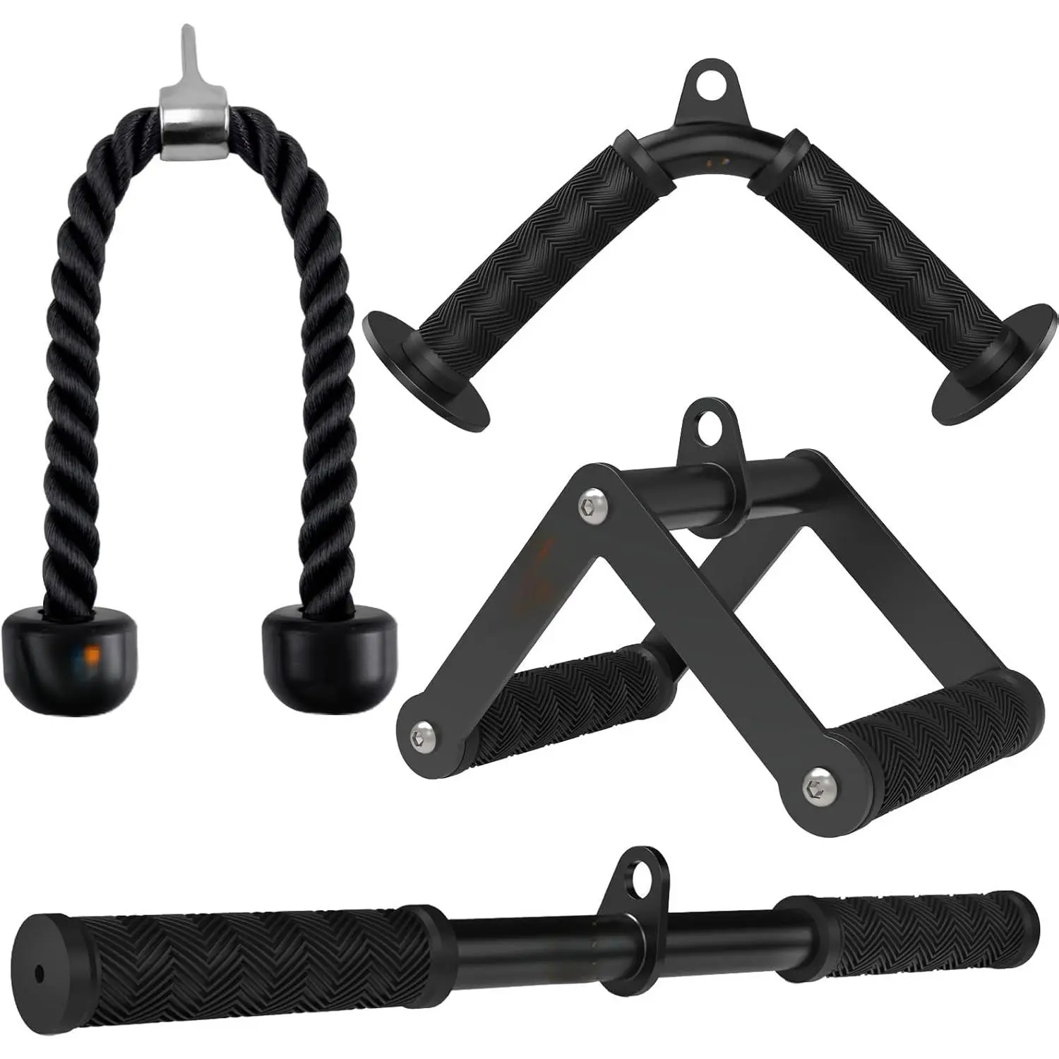 Cable Machine Attachment Set for Gym & Home Workouts, LAT Pulldown Attachments with Non-Slip Grips, Black