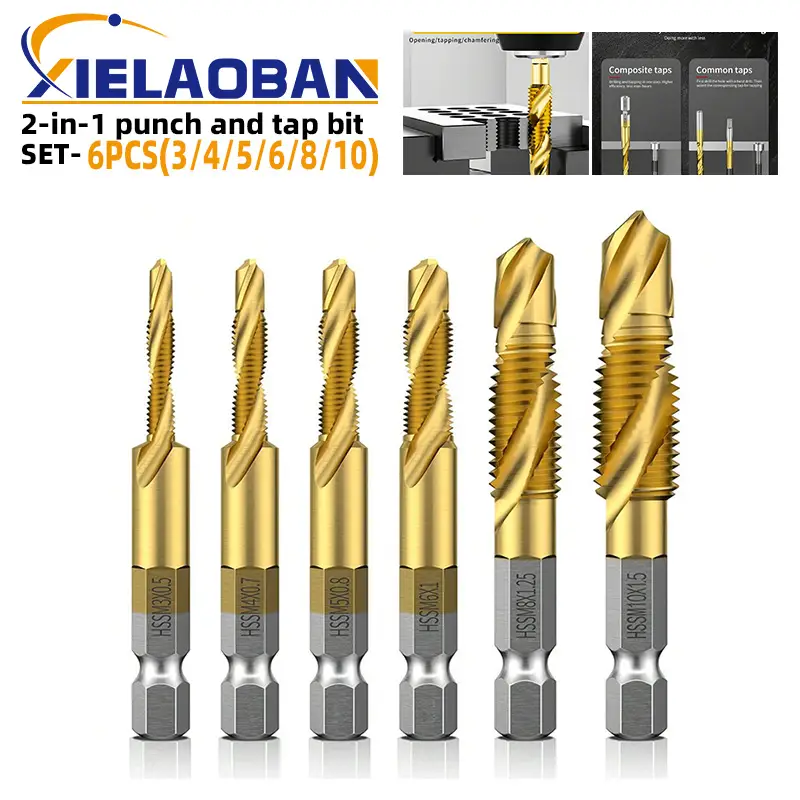 HSS6542 Metric Tap Drill Bit Titanium Plated Screw Machine Compound M3 M4 M5 M6 M8 M10 Hand Tools Hex Shank Screw Thread Tap Bit Hardware