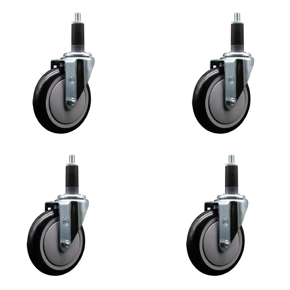 212 MAIN Heavy Duty Polyurethane Swivel Expanding Stem Caster (SCC-EX20S514-PPUB-BLK-118-4) - 5 in. Black Furniture Moving Wheels, 1.13 in. Stems, Set of 4, Furniture Moving Wheel