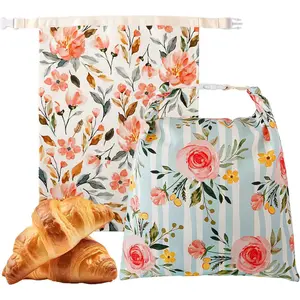 2 Pack Reusable Organic Cotton Beeswax Bread Bags for Homemade Sourdough Bread