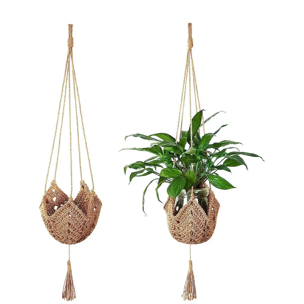 Boho Style Hanging Plant Holder, 1 Count Handmade Woven Plant Holder without The Plant, Hanging Plant Basket, Decorative Garden Supplies for Home Gard