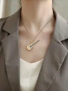 Creative Stainless Steel Guitar Necklace, Hip-hop Punk Accessories, Unisex