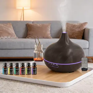 2-in-1 Wood Grain Ultrasonic Diffuser Remote 7-Color Gradient Aromatherapy Diffuser night Light 6 essential Oils for well Home Smart Colorful air Aromatherapy control led humidifier must-have item fragrance scent dispenser diffuser adjustable timer mist