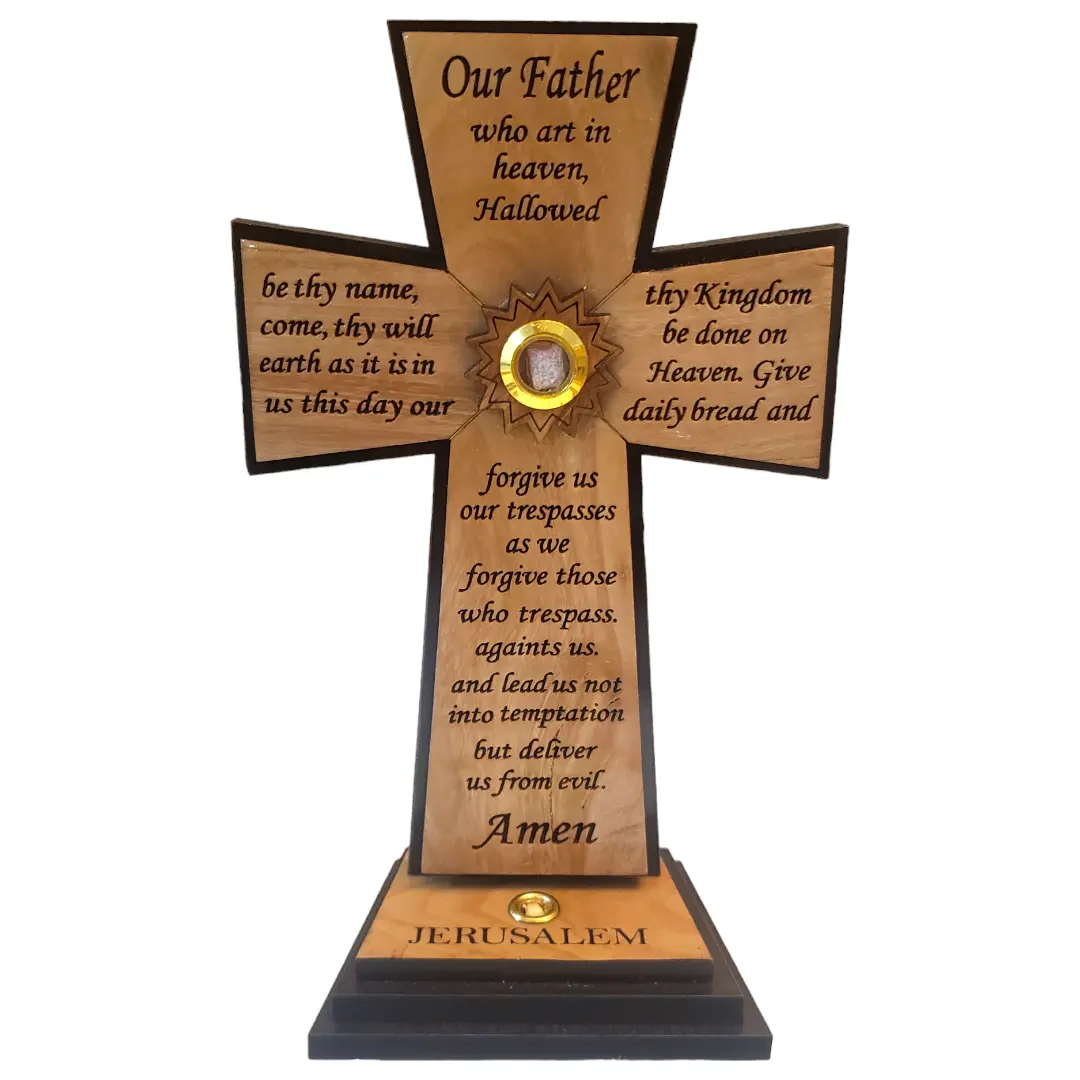 Olive Wood Lord's Prayer Cross from the Holy Land