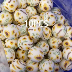 Silicone Beads Set, Bead Assortment, 50 Styles 10pcs 15mm Silicone Printed Round Beads, Ideal for DIY Crafts & Jewelry Making Supplies, Diy Mix Beads