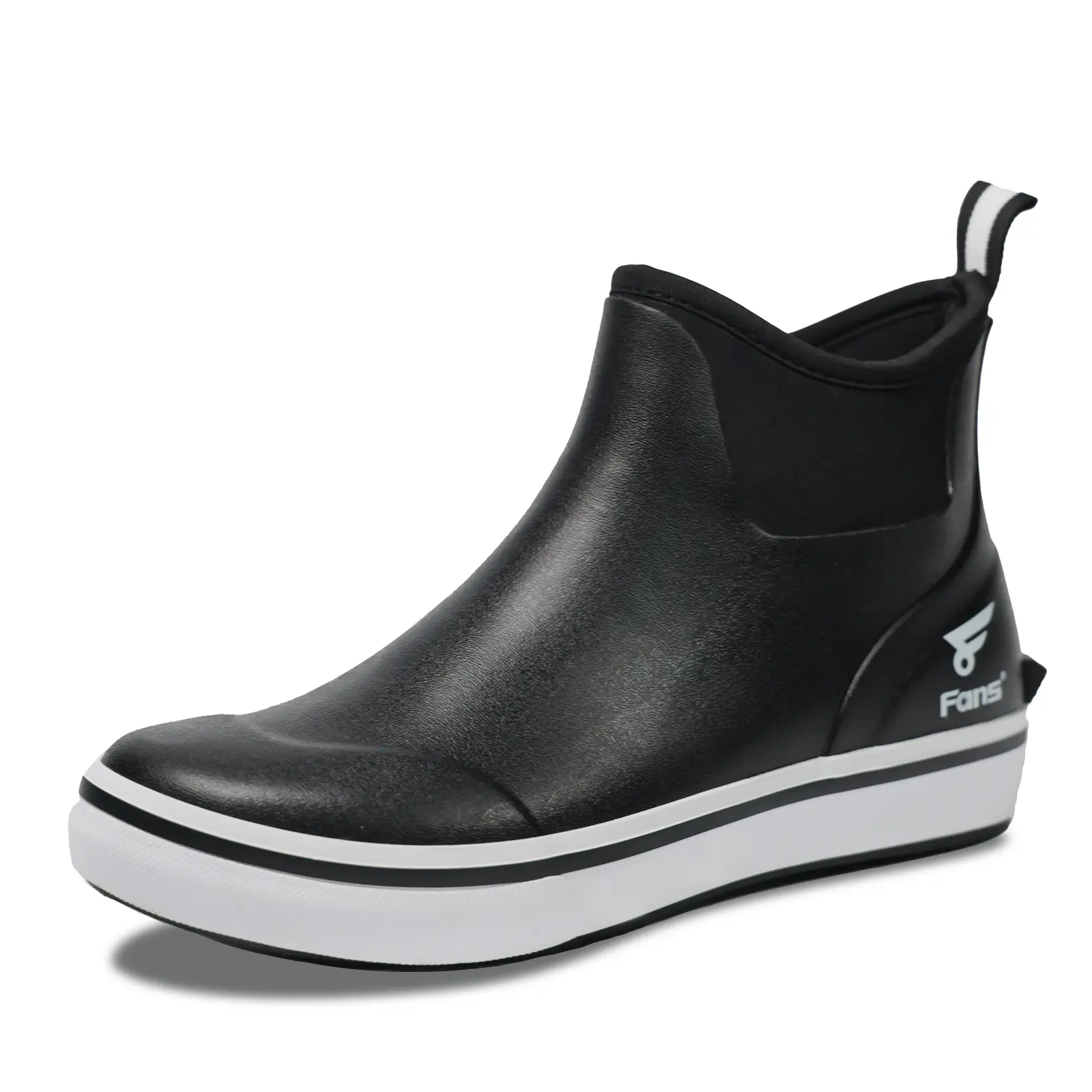 8Fans Men's Premium Deck Boots, Lightweight Waterproof Rubber Ankle Male Shoes with Non-Slip Wetdeck Grip Sole, Round Toe, Pull Tab for Fishing/Boating, Rainy Day Outdoor Wear
