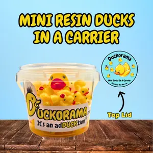 Yellow Mini Resin Ducks Bucket Set 100 Count with Carrier & Surprise Duck Translucent Perfect for Fun Gatherings and Events