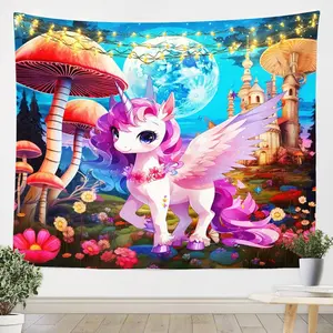 Unicorn Design Wall Blanket for Living Room Bedroom,Cute Unicorn Wall Hanging,Beautiful Unicorn Tapestry,Medium 59W"x59L" Decor Lightweight Multicolor