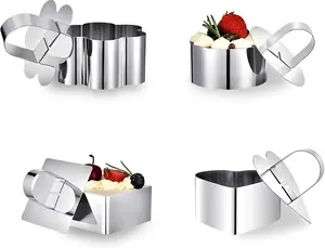 Cake Rings Cooking Rings Dessert Mousse Mold Stainless Steel with Pusher for Desserts Making (4PCS)