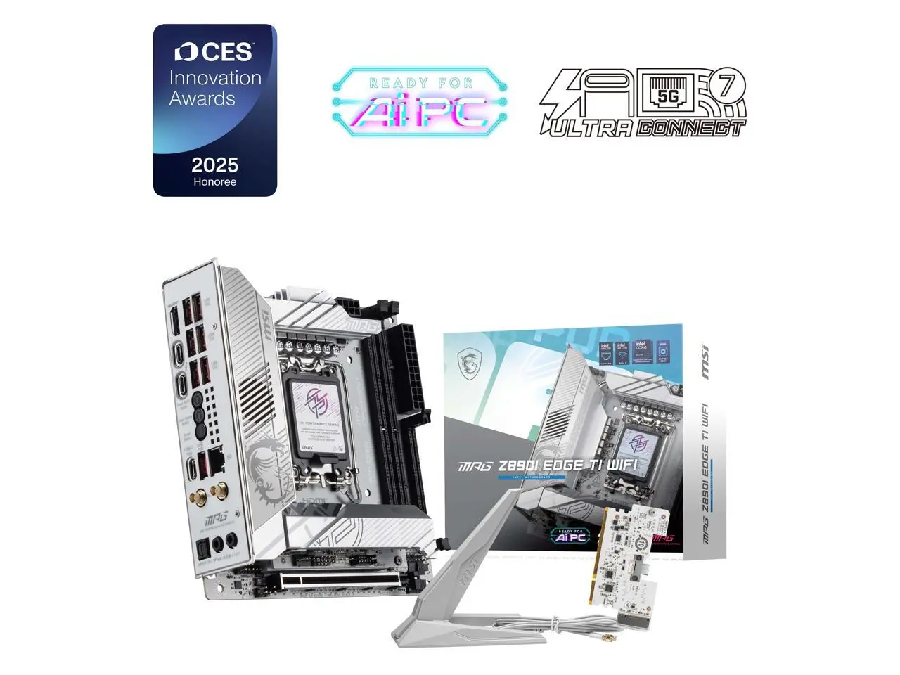MSI MPG Z890I EDGE TI WIFI White Motherboard, Mini-ITX - Supports Intel Core Ultra Processors (Series 2), LGA 1851 - 110A SPS VRM, DDR5 Memory Boost (8600+ MT/s OC), PCIe 5.0 x16, M.2 Gen5, Wi-Fi 7, 5G LAN