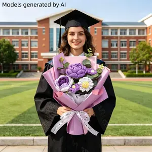 Handmade Crochet Flower Bouquet, Roses Paired with Small Daisies and Eucalyptus Bouquets,Everlasting Wool Roses, Gifts for Her During Graduation Season, Atmospheric Commemorative Bouquets for Graduation, Teachers' Day, Mother's Day and Anniversaries