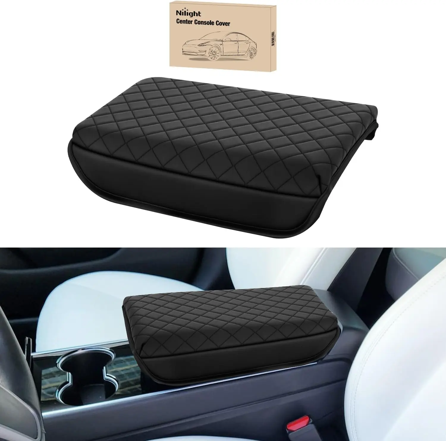 Nilight Center Console Cover Compatible with Tesla Model 3 Tesla Model Y Armrest Cover for Car Vegan Leather Middle Console Cover Car Center Console Cushion Pad (Not Fit for 2024 Tesla Model 3) -Black Seat Foam  dealsforyoudays, Interior, Auto Accessories