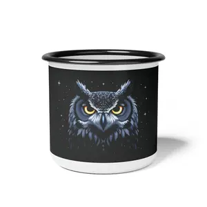 Midnight Edition Grey Owl -  Double R Western Enamel Camp Cup