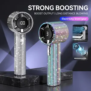 Bling Handheld Turbo Fan - Portable Mini Fan with 199 Wind Speeds, Rhinestone Bedazzled Personal Fan with LED Digital Display, AI-Powered Long Battery Life, Small Pocket Fan for Travel, Makeup & Concerts