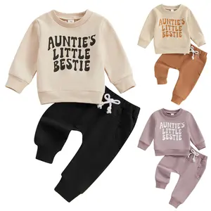 TheFound Toddler Baby Boy Girl Clothes Aunties Little Bestie Sweatshirt Top Jogger Pants Set 2Pcs Fall Winter Outfit