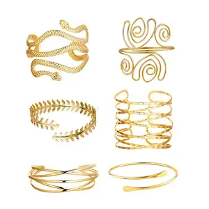 Exaggerated Cross Hollow Bangle Set Metal Snake Wrap Arm Cuff Street Jewelry