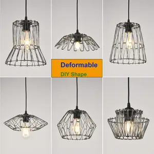 Serbasic Vintage Deformable Metal Cage Pendant Light E27 Base Adjustable Hanging Ceiling Fixture for Kitchen Living Room Dining Room Retro Industrial Style