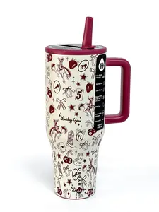HydroJug 40oz straw cup, made of stainless steel, with a red handle and straw cap. Easy to hold, suitable for car cup holders. Ideal for commuting, exercising and outings.