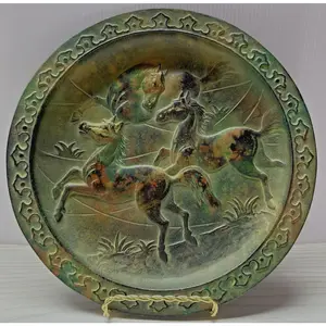 Antique Bradley Hubbard Cast Iron Wall Plaque Plate Wild Horse Stallions Bronze