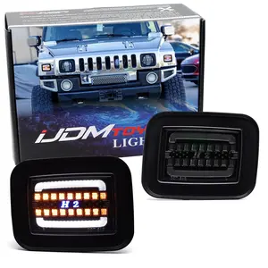 iJDMTOY Black-Out Clear Lens White LED Halo DRL/Parking Light With Amber Sequential Blink LED Turn Signal Lamps For 2003-2009 Hummer H2