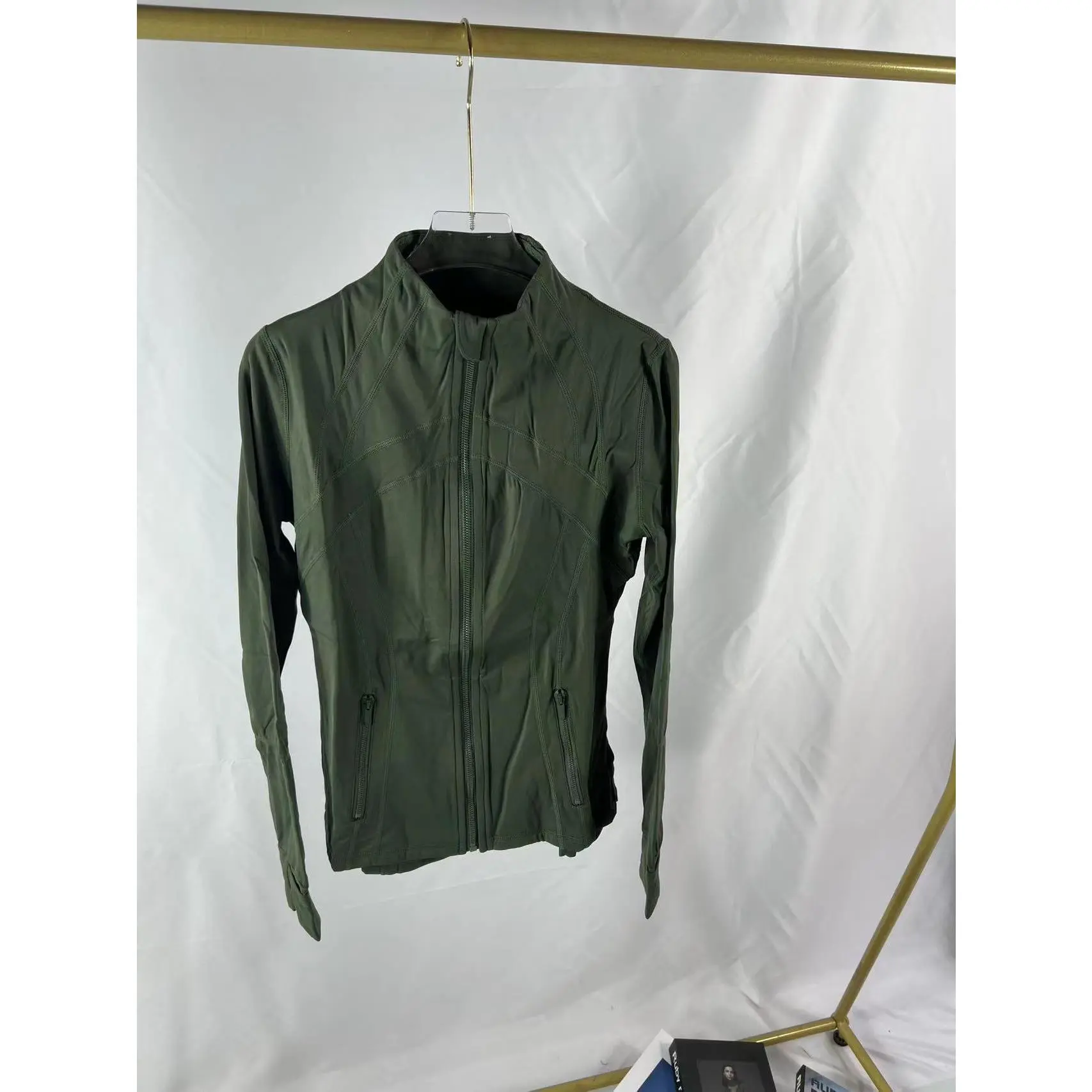 Moss green stand up collar jacket