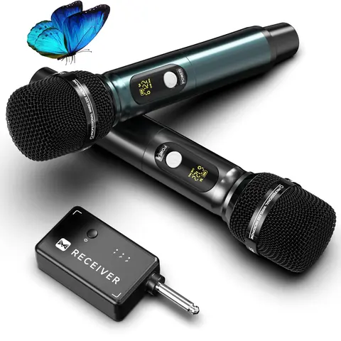 Professional UHF Dual Wireless Audio Microphones - Portable Rechargeable Mic, 240ft Range, 3ms Low Latency, Studio-Grade Sound Pickup, Metal Body, USB-C, 30hrs Battery, 3.5mm Compatibility, 2-Mic Live Setup, 1 Cable, for Podcast Recording, Streaming